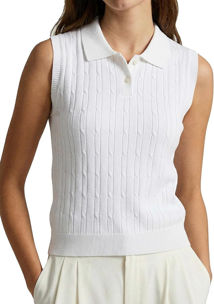 Women's Cotton Blend Sleeveless Sweater Tops Polo Collared Button Knit Vest Summer Business Casua... | Amazon (US)