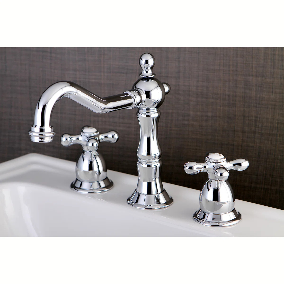 Kingston Brass Heritage Two-Handle 3-Hole Deck Mount Widespread Bathroom Faucet with Brass Pop-Up... | Wayfair North America