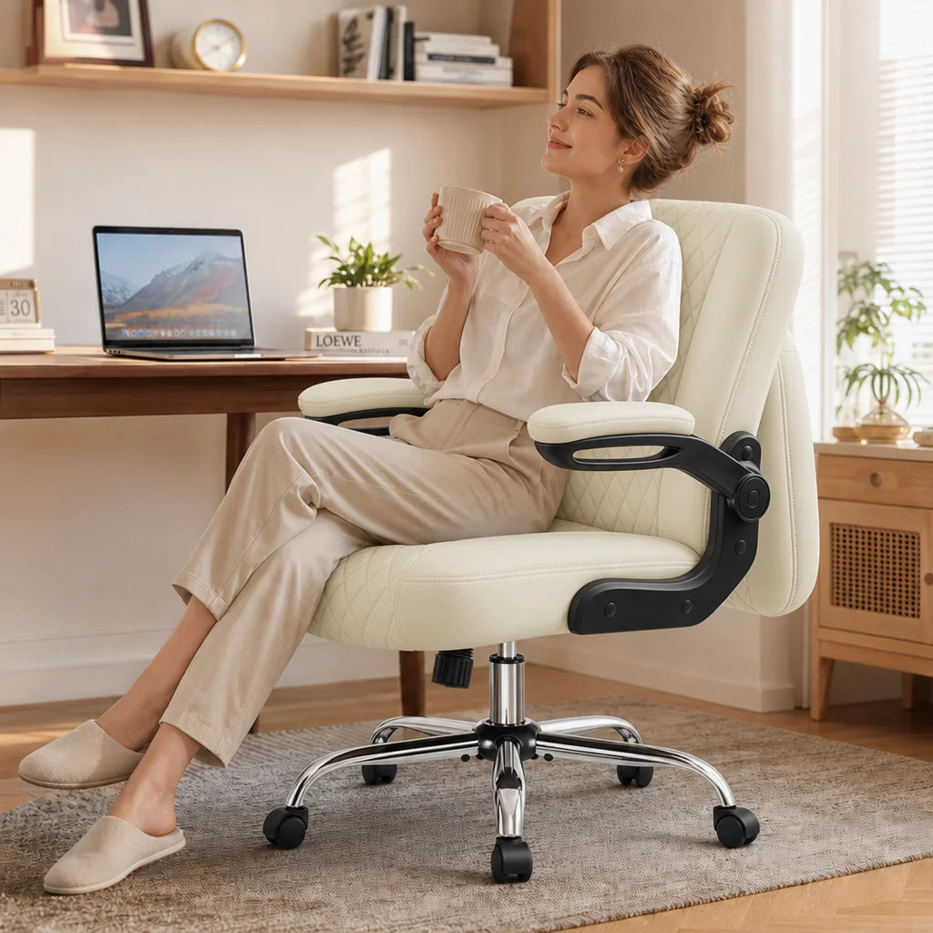 COOLHUT Criss Cross Office Chair with Flip Padded Backrest, Comfy PU Leather Cross Legged Desk Ch... | Walmart (US)