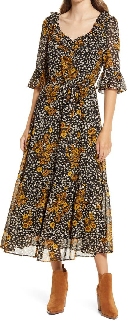 Floral Ruffle Georgette A-Line Dress | Nordstrom