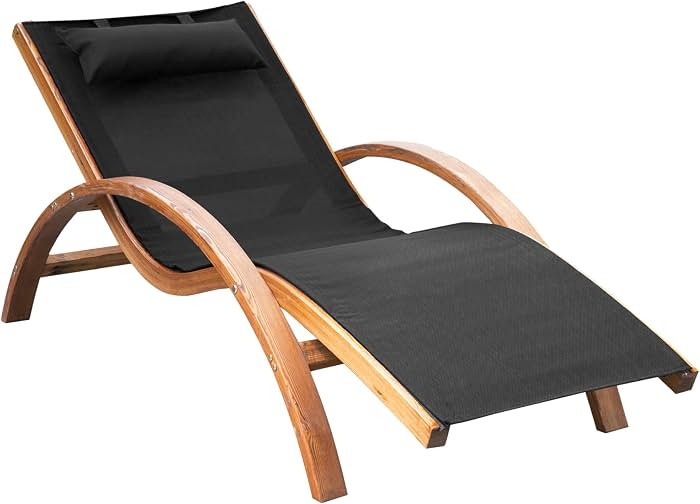Outsunny Outdoor Chaise Wood Lounge Chair with Pillow, Armrests, Breathable Sling Mesh and Comfor... | Amazon (US)