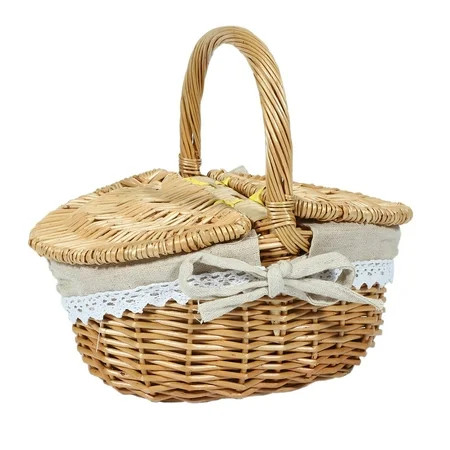 Handmade Wicker Basket with Handle, Wicker Camping Picnic Basket | Walmart (US)