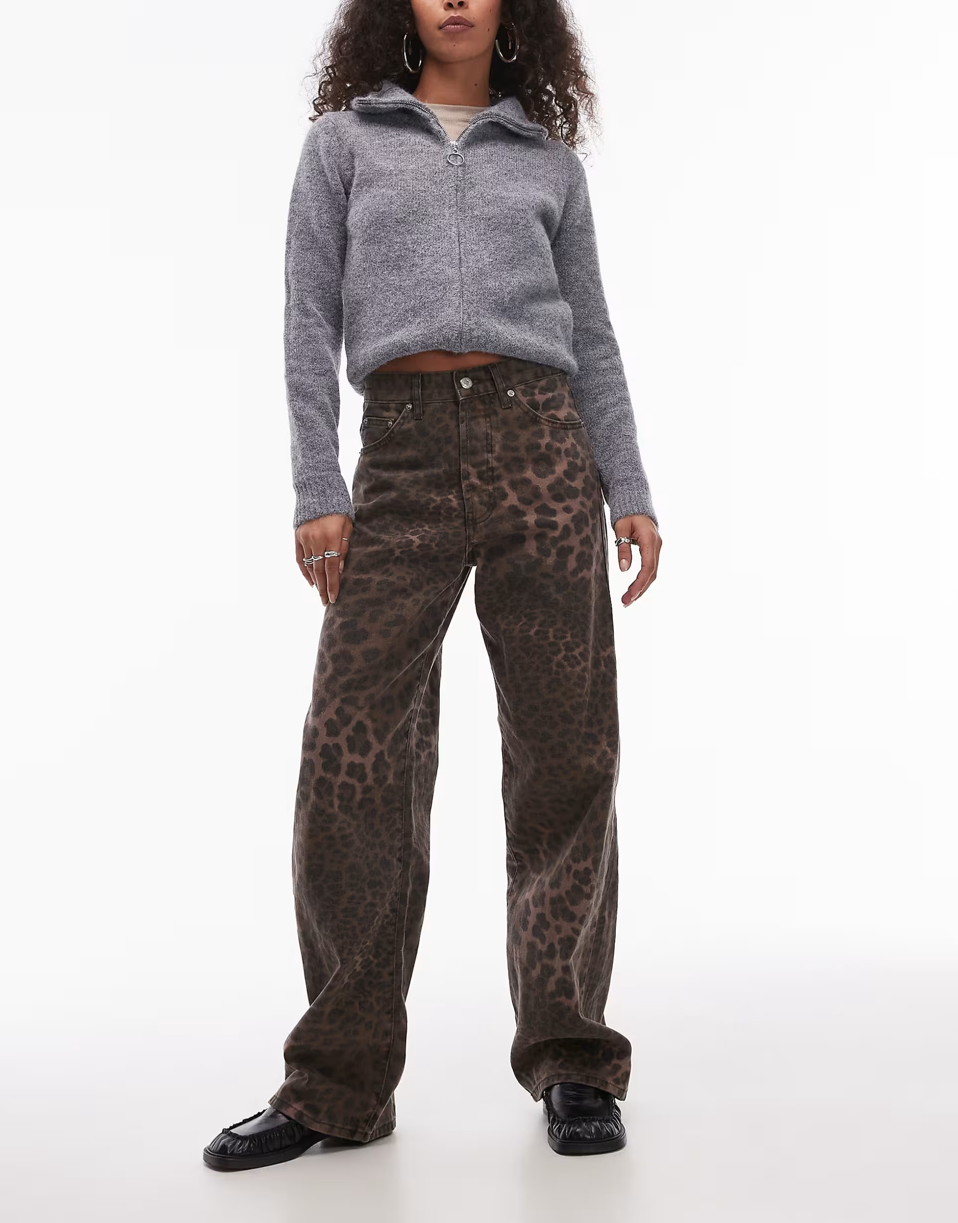 Topshop mid rise loose fit straight jean in brown leopard print | ASOS | ASOS (Global)