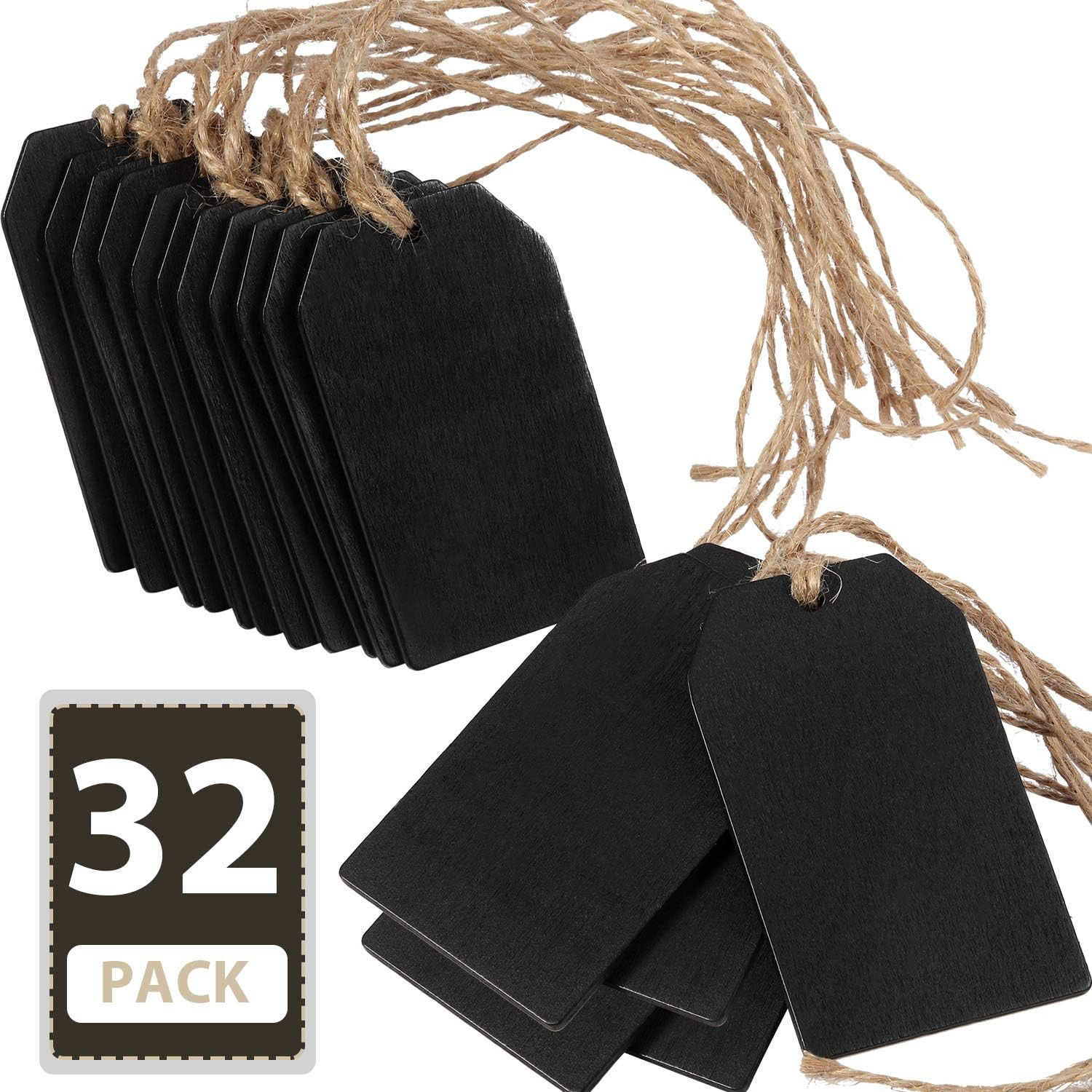 Boao 32 Pieces Mini Chalkboard Tags Bulk 2"x3.1" Wood Chalkboard Signs Wooden Hanging Labels with... | Amazon (US)