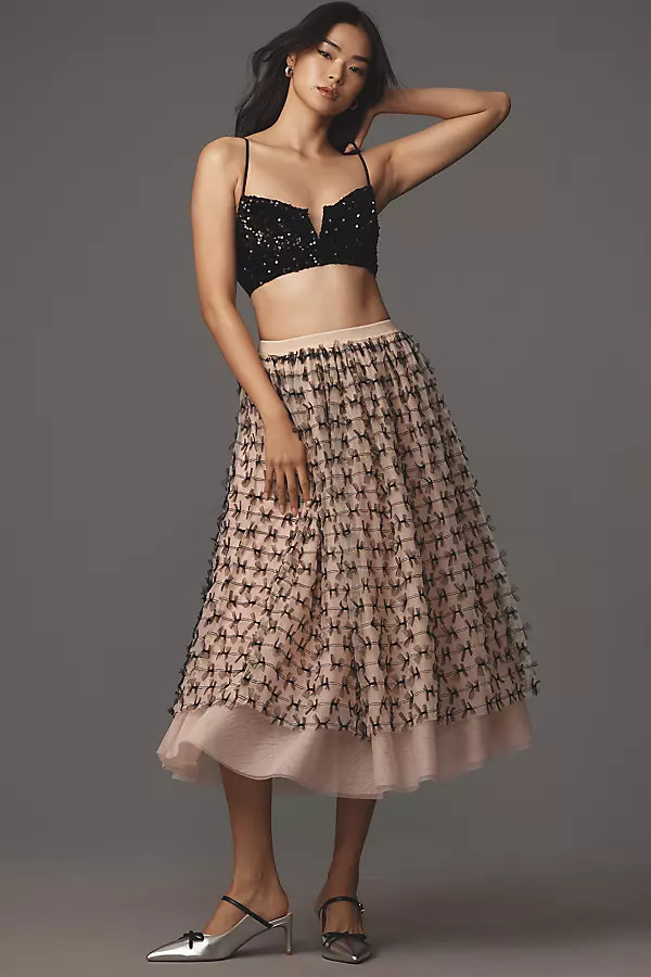 All-Over Bow Tulle Midi Skirt | Anthropologie (US)