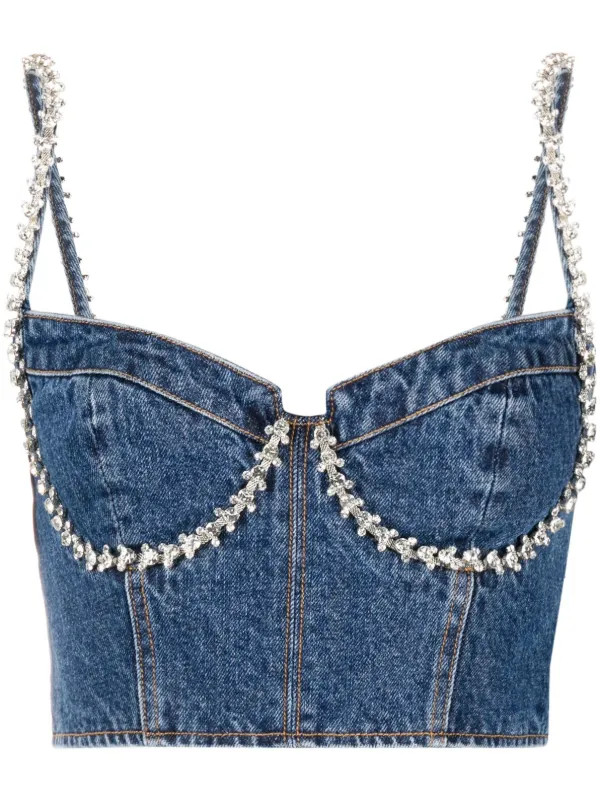 crystal-embellished denim cropped top | Farfetch Global