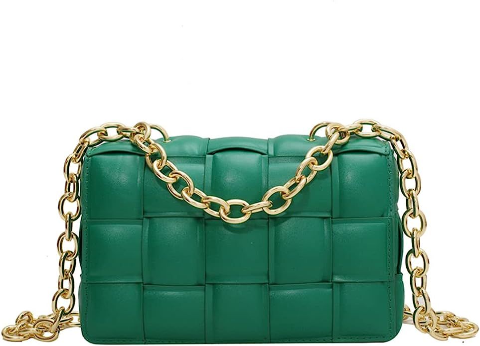 YUESUO Woven Design Chain Crossbody Handbag Purse for Women, Small Shoulder Messenger Bag Clutch ... | Amazon (US)