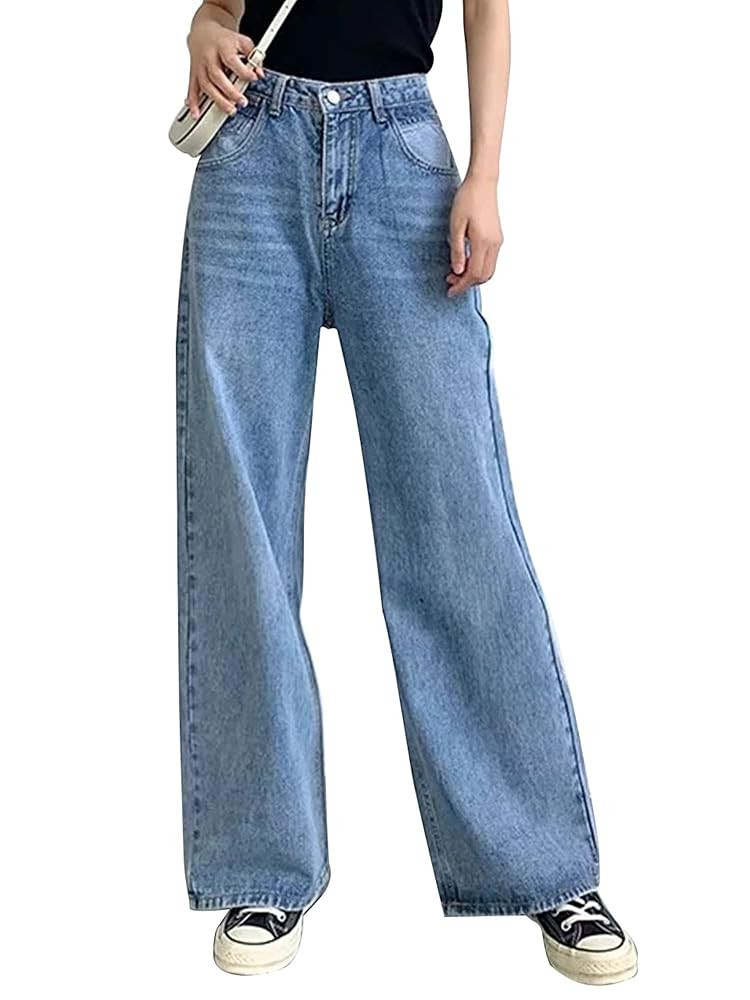 HDLTE Women Ripped Boyfriends Jeans Distressed High Waist Baggy Denim Pants Wide Leg Straight Tro... | Amazon (US)