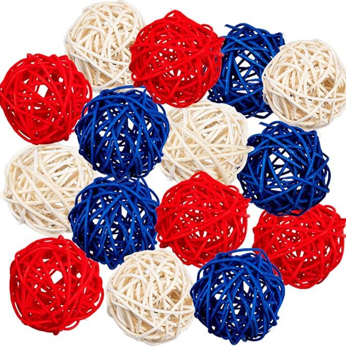 GuassLee 18pcs 4th of July Patriotic Decorative Balls Rattan Decoration - Red Blue White Balls fo... | Amazon (US)