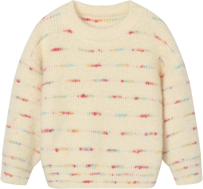 Mud Kingdom Girls Fuzzy Sweater Pullover Colorful Stripes Fashion Knitwear for Toddler Casual | Amazon (US)
