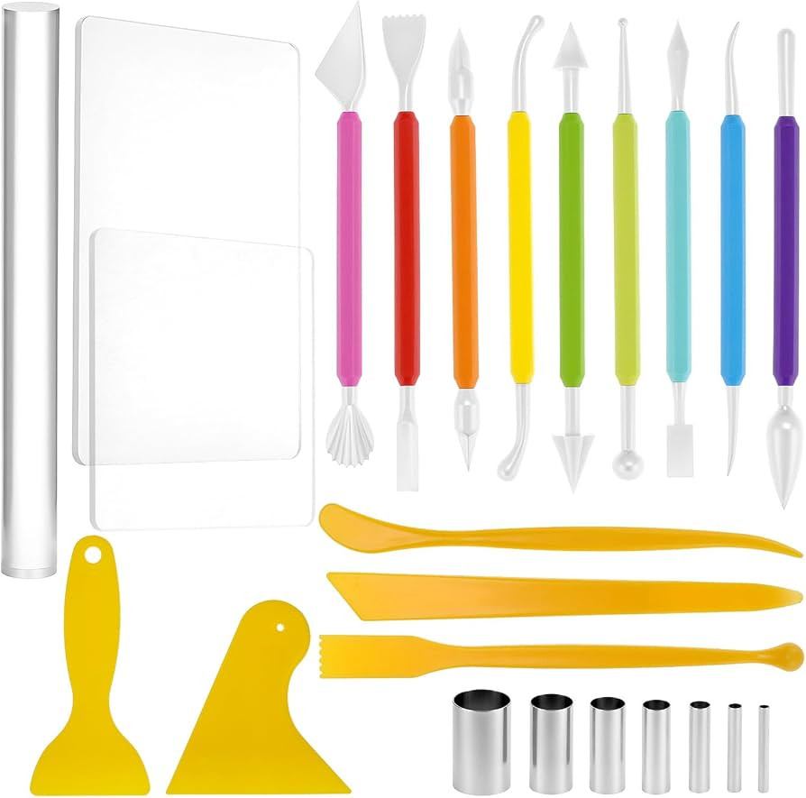 QWORK 24-Piece Clay Sculpting Tool Kit with Acrylic Roller, Sheets, Plastic Scraper, Stainless St... | Amazon (US)