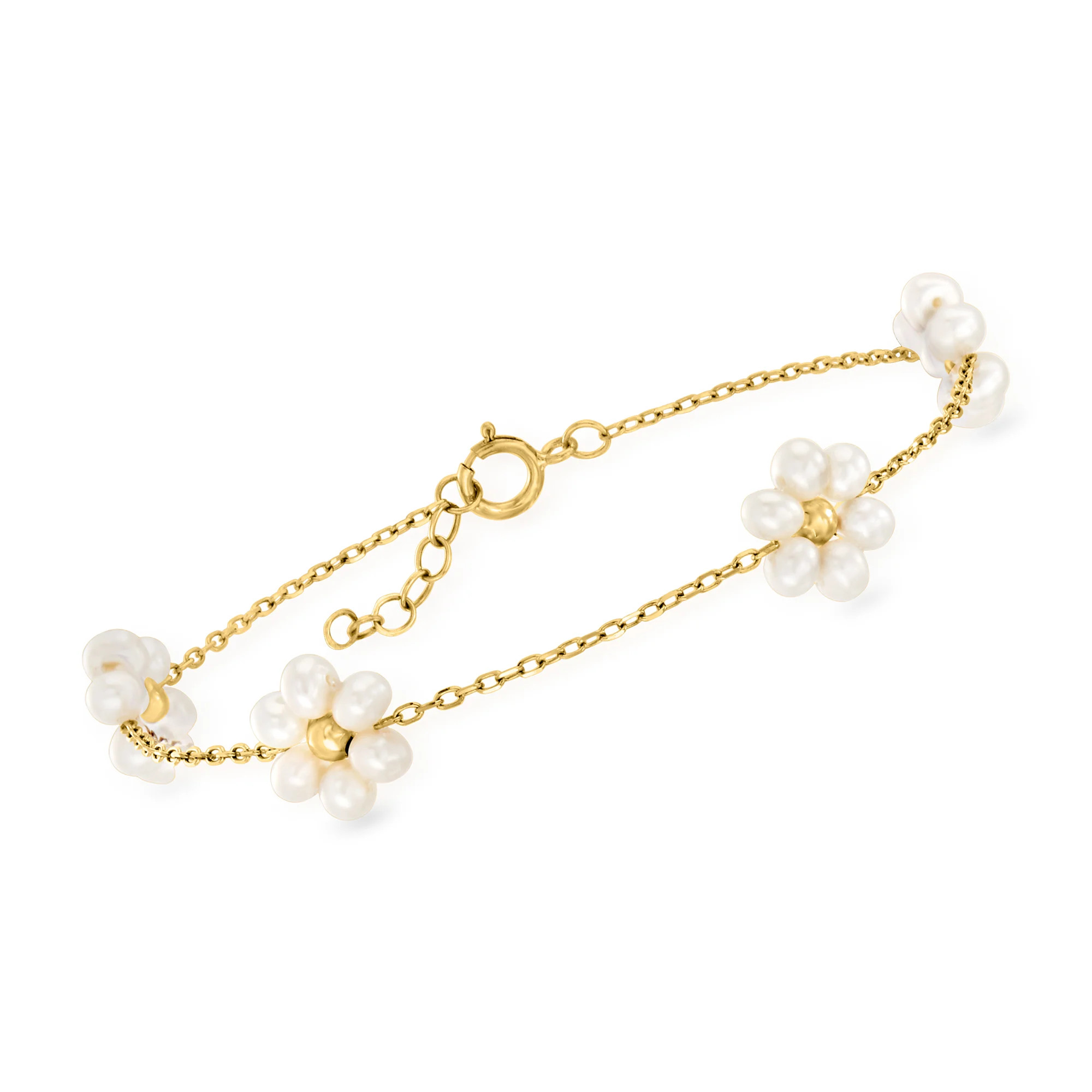 3-3.5mm Cultured Pearl Flower Station Bracelet in 14kt Yellow Gold | Ross-Simons