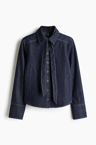H & M - Bow Detail Denim Blouse - Dark Denim Blue | H&M (AU)