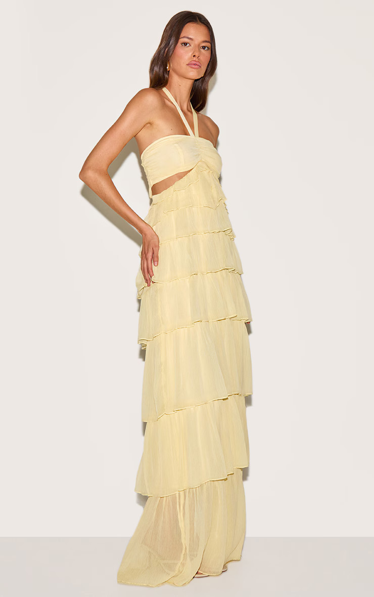 Lemon Ruched Bust Frill Tiered Maxi Dress | PrettyLittleThing US