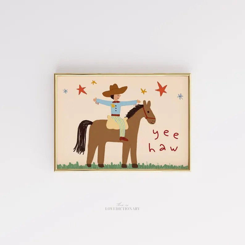 Yee Haw Cowboy Nursery Print, Western Kids Wall Art, Boy Room Decor, Horse Riding Illustration, R... | Etsy (Global)