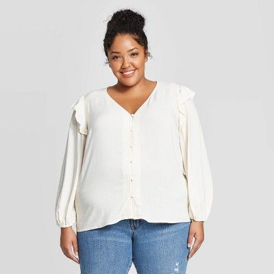 Women's Plus Size Long Sleeve Deep V-Neck Double Ruffle Top - Universal Thread™ | Target