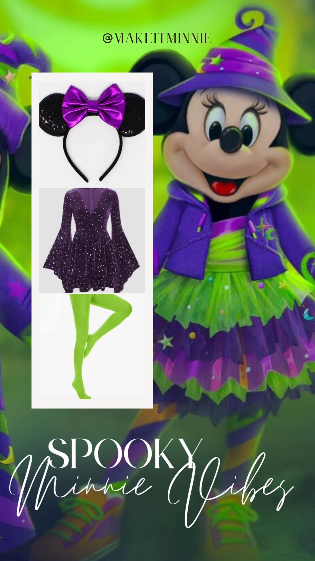 Minnie Halloween 2025 Costume Vibes 💜💚 

#makeitminnie #halloweenstyle #minniestyle #disneyfashion #disneybound 