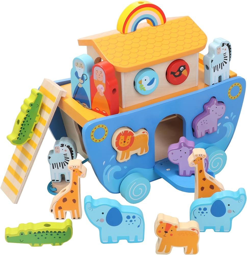 Wooden Noah's Ark Toy with Animal Shape Sorter,Baptism Gifts for 1 2 3 4 Years Old,Montessori Toy... | Amazon (US)