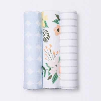 Muslin Swaddle Blankets Meadow - Cloud Island™ Light Blue 3pk | Target