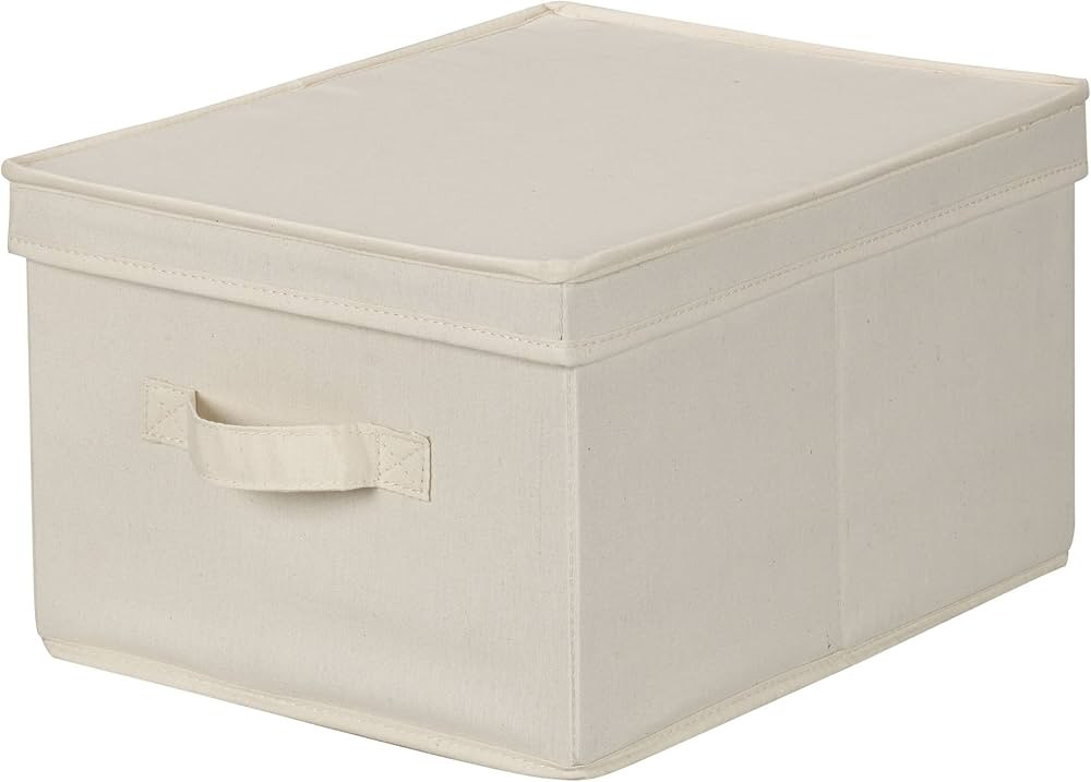 Household Essentials 113 Storage Box with Lid and Handle - Natural Beige Canvas - Large | Amazon (US)