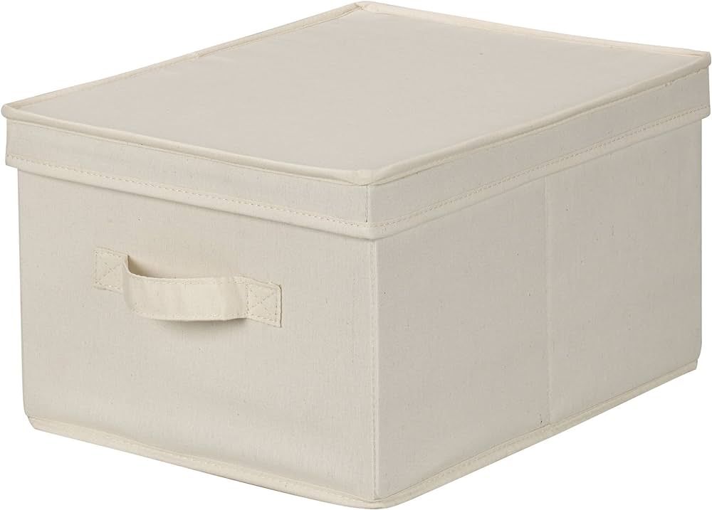 Household Essentials 113 Storage Box with Lid and Handle - Natural Beige Canvas - Large | Amazon (US)