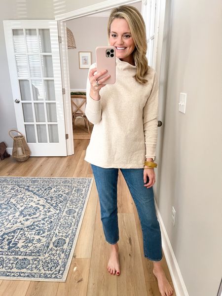 Jcrew factory cyber Monday sale! The lowest I have seen this button collar tunic sweatshirt! On sale for $29.50 and ships free! Wearing the XS 

#LTKCyberweek #LTKHoliday #LTKGiftGuide