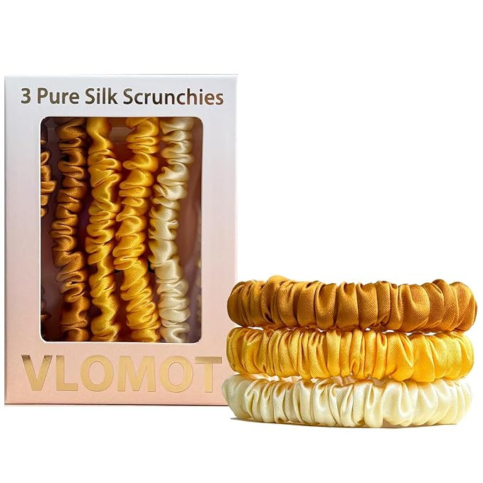 3 Pcs Set 100% Pure Mulberry Silk Hair Scrunchies Hair Ties with 3 Chic Colors Everyday Skinny Sc... | Amazon (US)