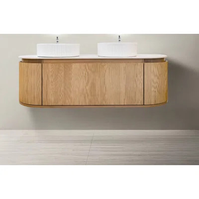 Floating Solid Wood Double Vanity With Integrated Ceramic Basins | Wayfair North America