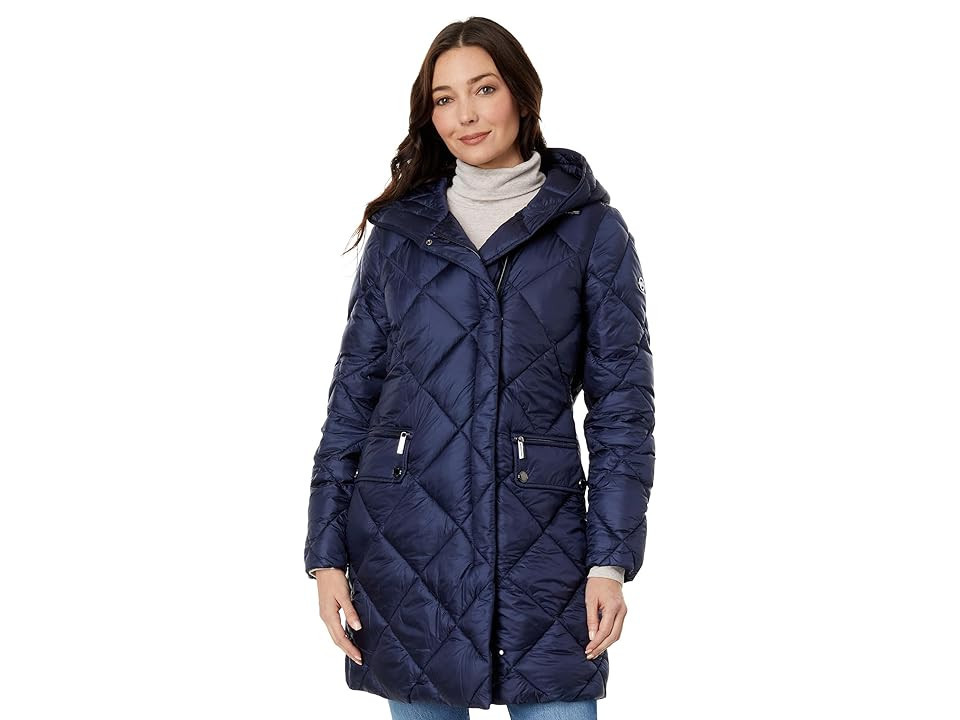 MICHAEL Michael Kors Hooded Long Quilt Puffer M426079C68 (Midnight Blue) Women's Clothing | Zappos