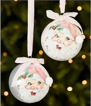 Southern Living Sweet Christmas Collection Hand-Painted Santa Face Glass Ornament Set Of 2 | Dillard's