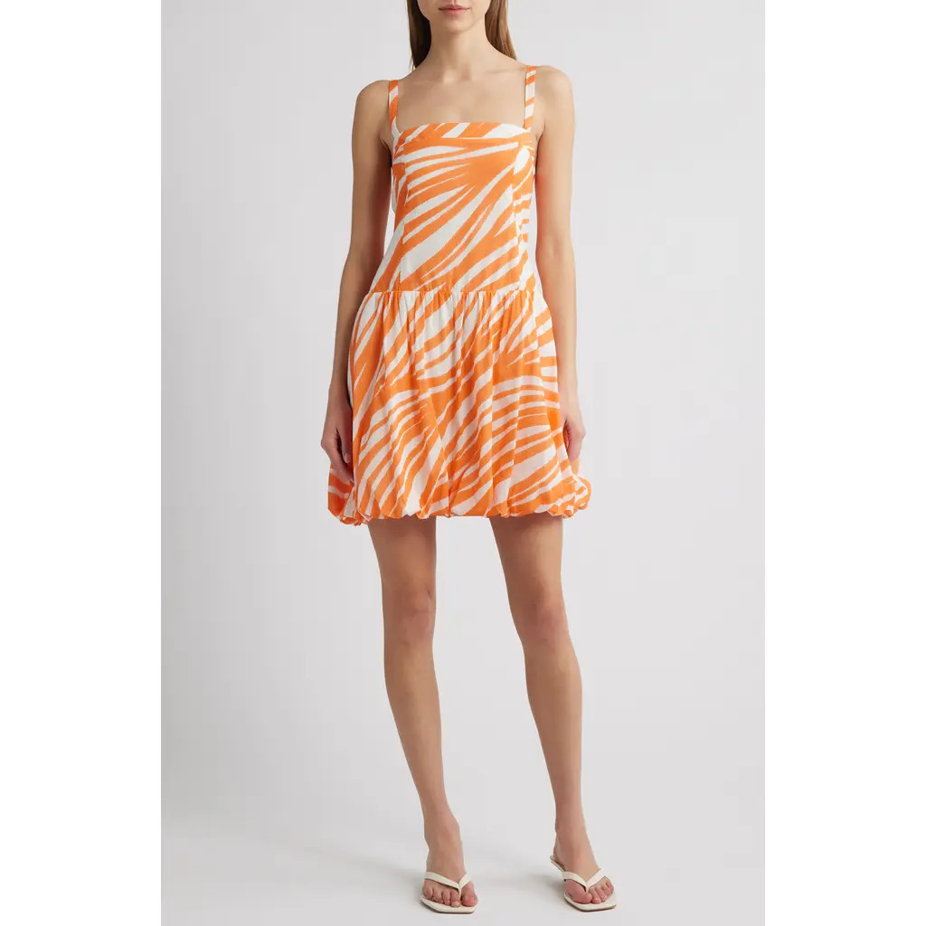 Du Paradis Prunella Bubble Hem Cotton Minidress in Orange Aurora Wave at Nordstrom Rack, Size Small | Nordstrom Rack