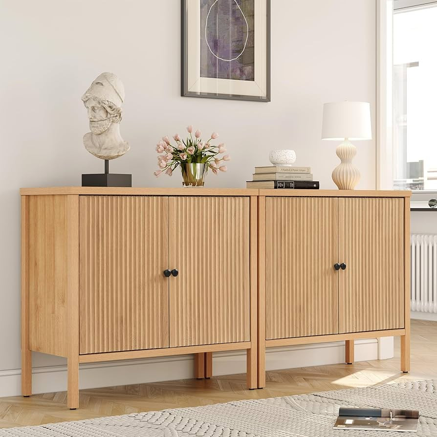 Yechen Fluted Cabinet with Storage, Sideboard Buffet Cabinet, Accent Credenza Buffet Table with A... | Amazon (US)