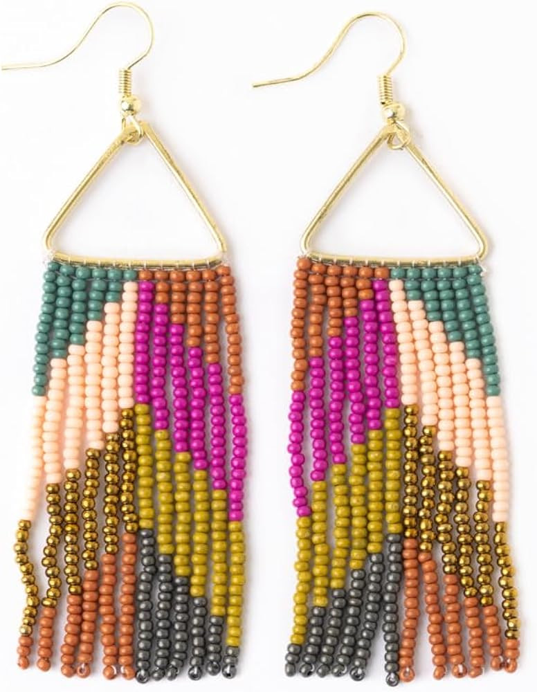 INK+ALLOY Beaded Earrings for Women Dangling, Whitney Medium Fringe Statement Boho Earrings, Hypo... | Amazon (US)