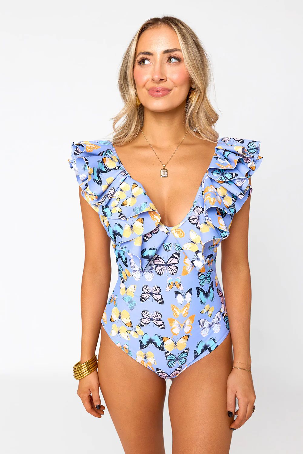 BuddyLove | Painted Lady Ruffle Shoulder One-Piece Swimsuit | BuddyLove