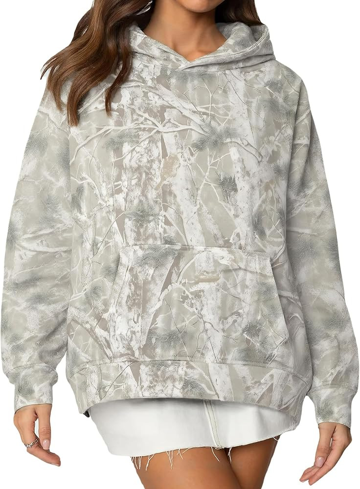 Women Camo Hoodies Oversized Maple Leaf Fleece Hooded Sweatshirt Long Sleeve Fall Trendy Pullover... | Amazon (US)