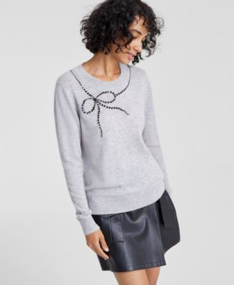 Charter Club Women's Cashmere Bow-Embellished Crewneck Sweater, Created for Macy's - Macy's | Macy's