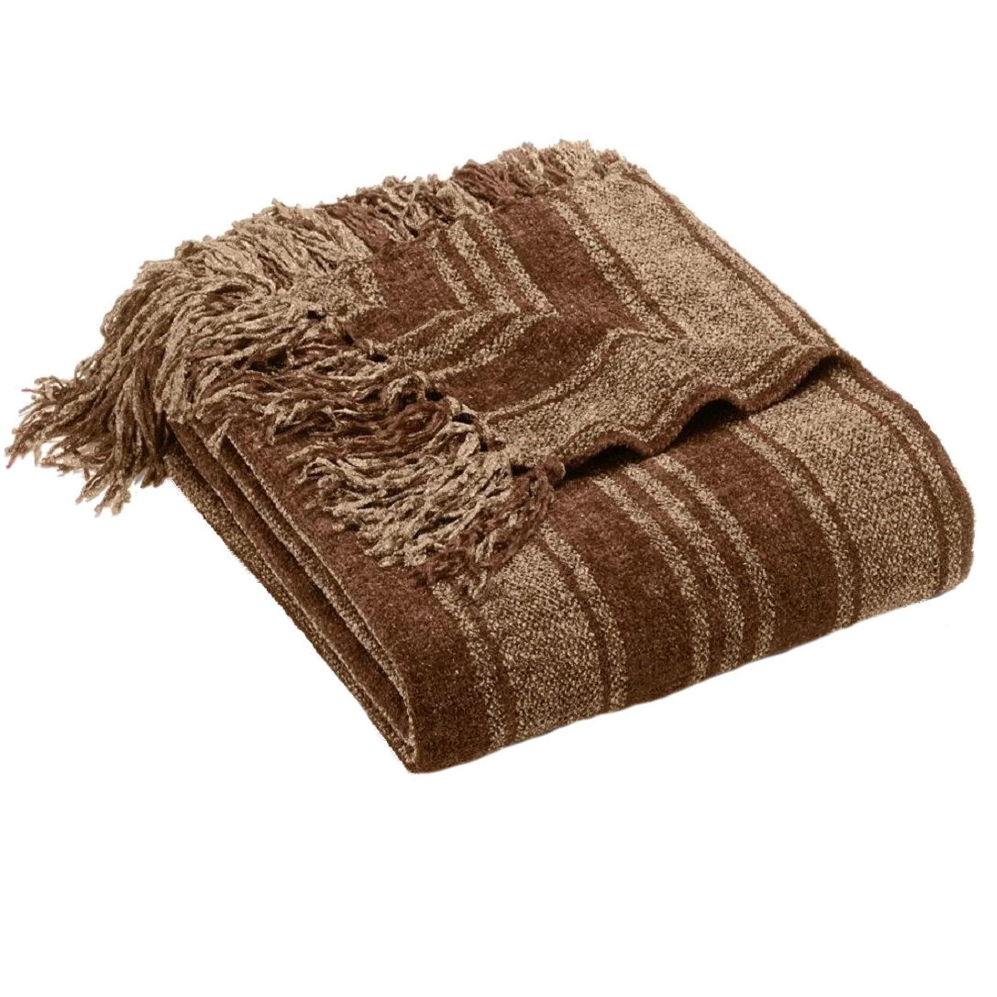 Luxury Striped Chenille Throw Blanket, Brown Plush Blanket | Walmart (US)