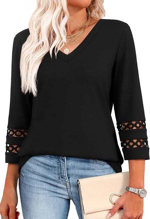 XIEERDUO 3/4 Length Sleeve Womens Tops Dressy Casual Blouses for Women 2026 Trendy V Neck T Shirt... | Amazon (US)