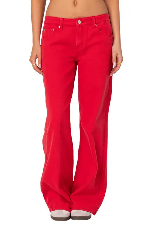 EDIKTED Roman Flare Jeans in Red at Nordstrom, Size X-Large | Nordstrom