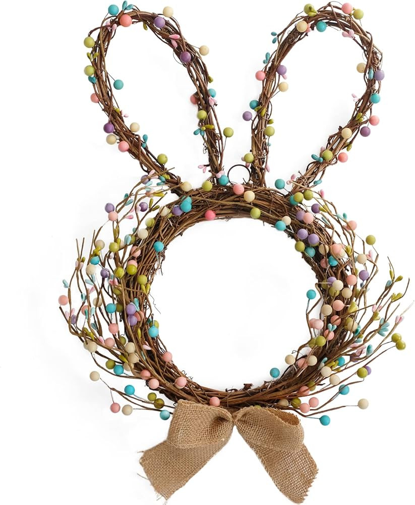 TEMPUS Easter Bunny Spring Wreath Blossom Rabbit Garland with Pastel Berries Artificial Floral Wr... | Amazon (US)