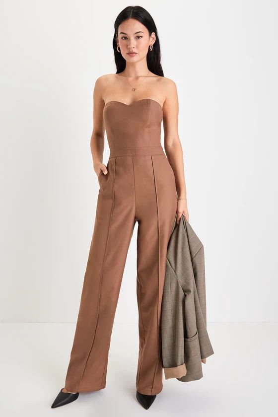 Superior Style Brown Strapless Wide-Leg Jumpsuit | Lulus