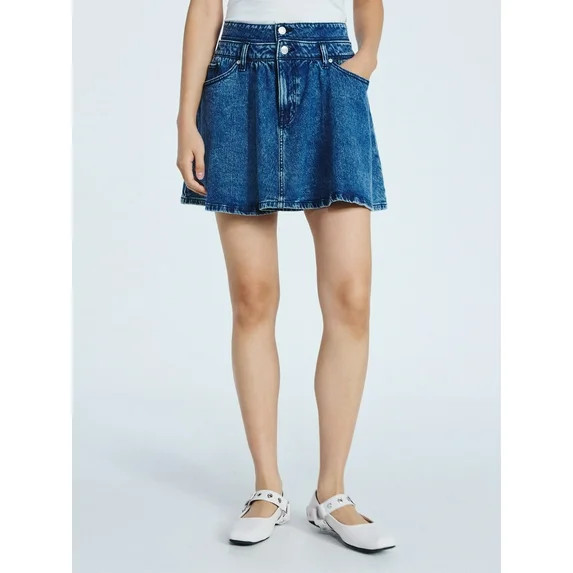 Scoop Women's Denim Mini Skirt with Double Waistband, Sizes 0-18 | Walmart (US)