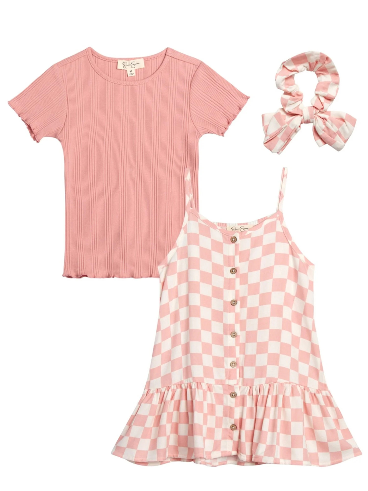 Jessica Simpson Girls' Tee, Dress and Hair Scrunchie Set, 3-Piece Sizes 4-6X | Walmart (US)