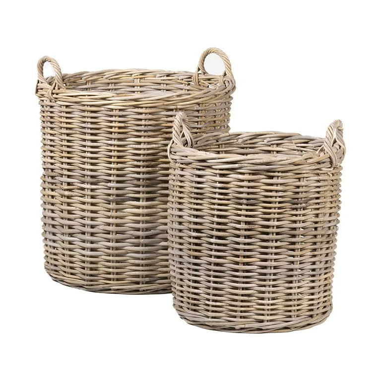 Mia Set of 2 Round Rustic Natural Brown Woven Rattan Storage Baskets by East at Main | Walmart (US)