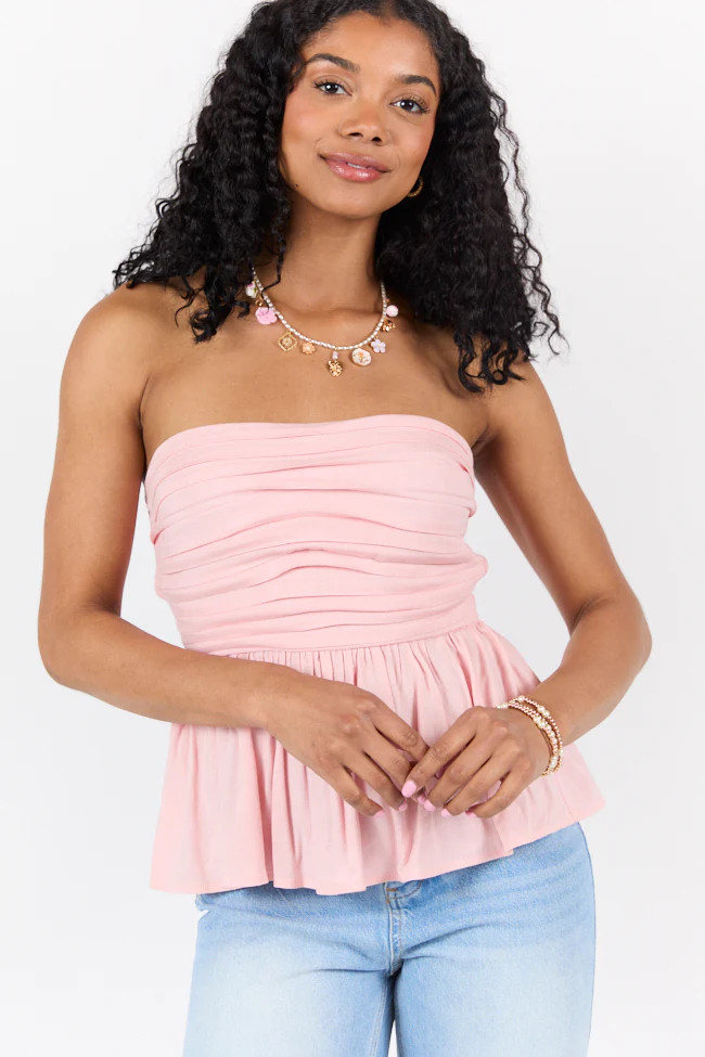 Summer Glow Blush Ruched Bust Strapless Top | Pink Lily