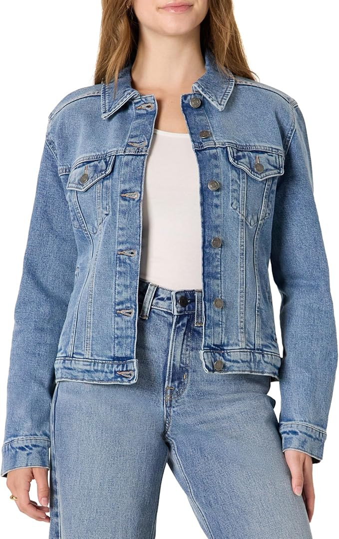 Amazon Essentials Women's Regular-Fit Low Stretch Denim Trucker Jacket with Pockets | Amazon (US)