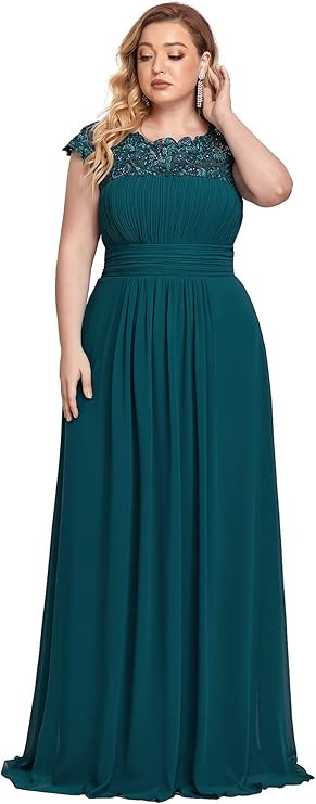 Ever-Pretty Women's Plus Size Lace Cap Sleeve Long Formal Evening Dress Maxi Dresses 09993PZUSA | Amazon (US)