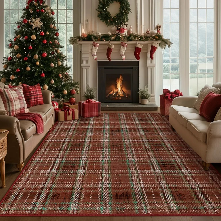 KUETH 8X10 Large Indoor Christmas Area Rug, Christmas Rugs for Living Room,Machine Washable Rug, ... | Walmart (US)