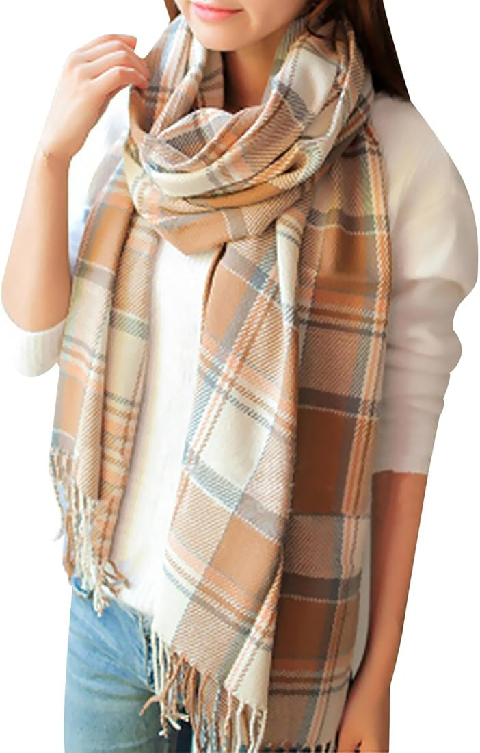 Women's Long Plaid Blanket Chunky Oversized Winter/Fall Warm Scarf Big Tartan Scarves Wrap Shawl | Amazon (US)