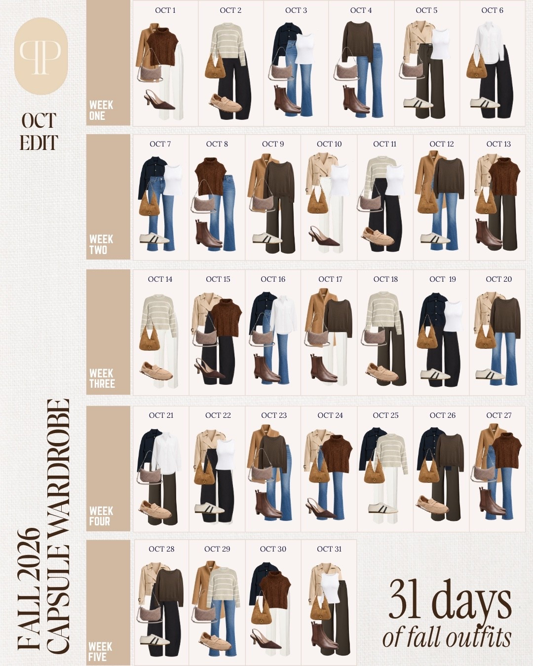 Mid fall capsule wardrobe! 31 days of fall outfit ideas. 

Details on the blog 👉🏻 pinterestingplans.com/fall-capsule-wardrobe